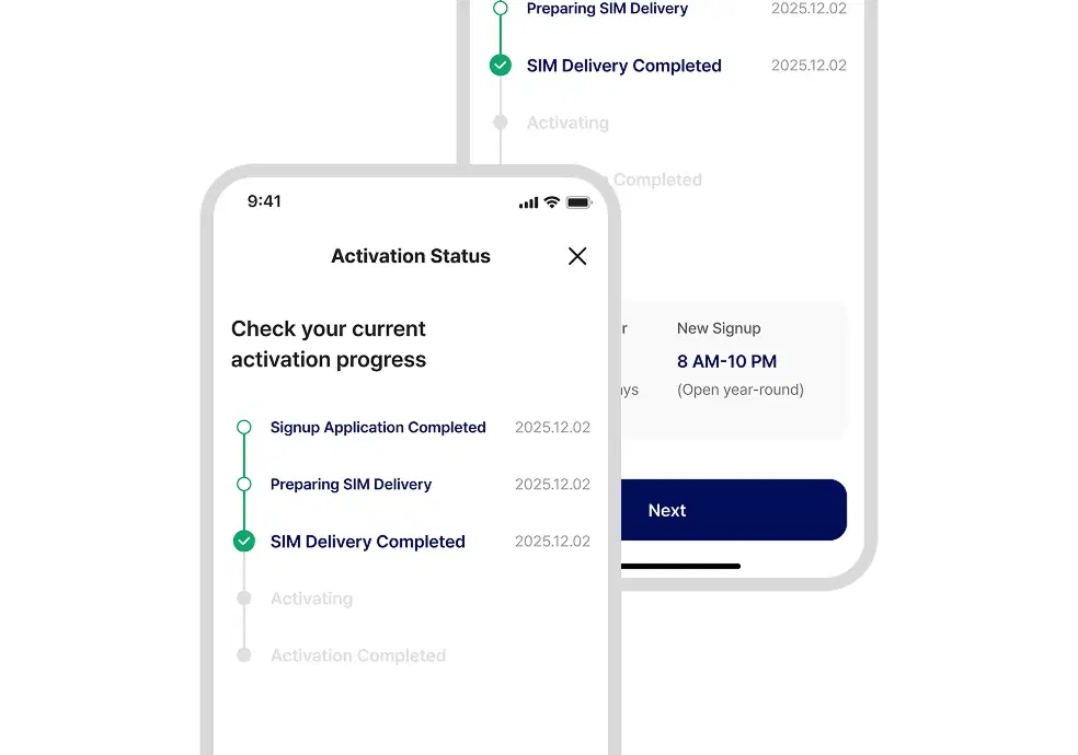 Example activation status page screen