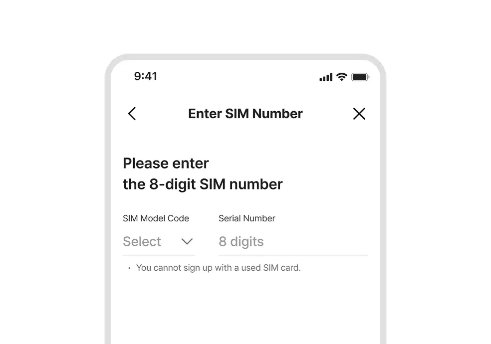 Example USIM number entry screen