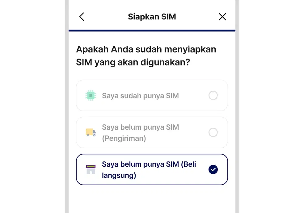 Contoh layar memilih pembelian USIM sendiri