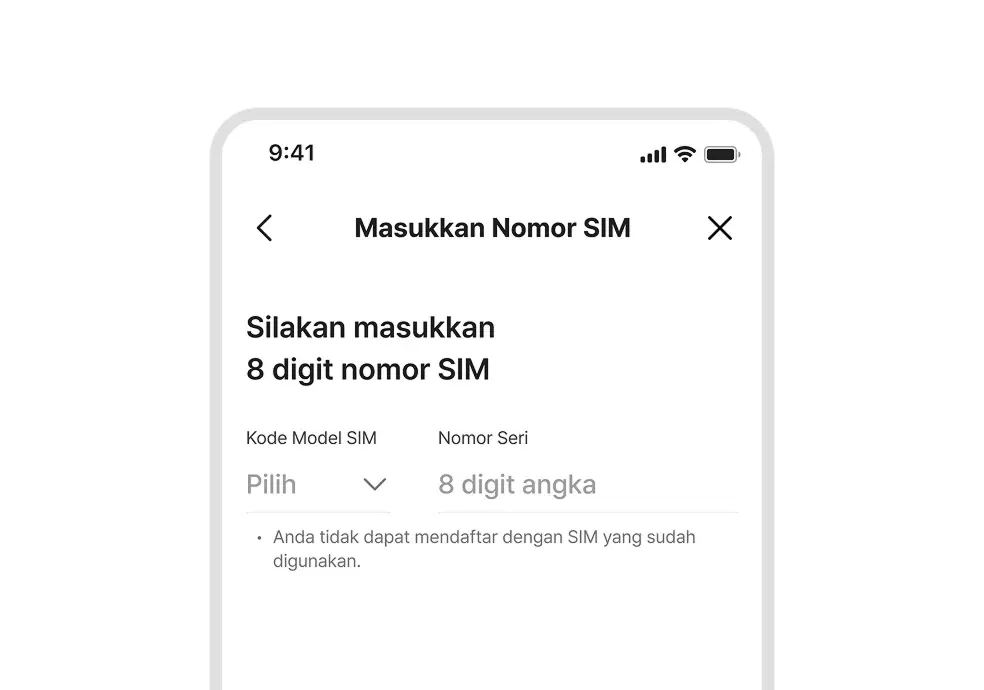 Contoh layar input nomor USIM