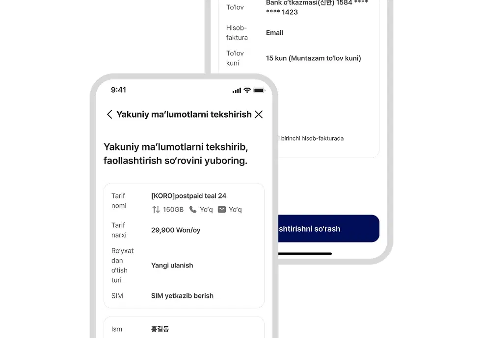 Yakuniy tafsilotlarni tekshirish ekran namunasi