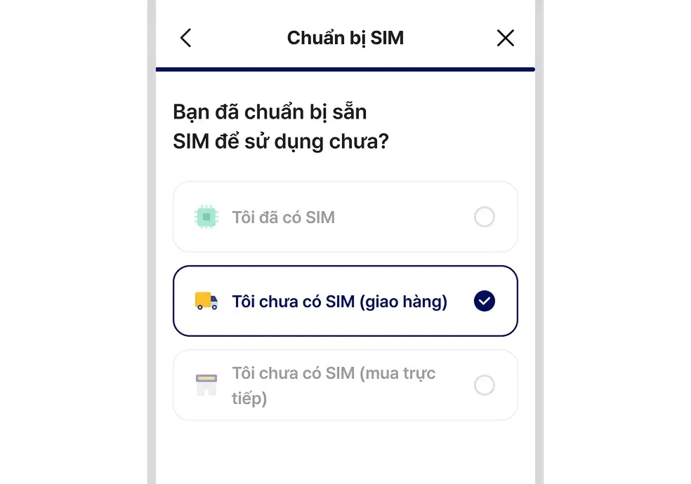 Màn hình ví dụ chọn giao USIM