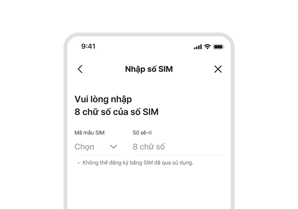 Màn hình ví dụ nhập số USIM