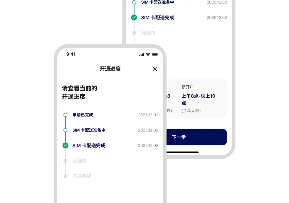 开通进度页面示例画面